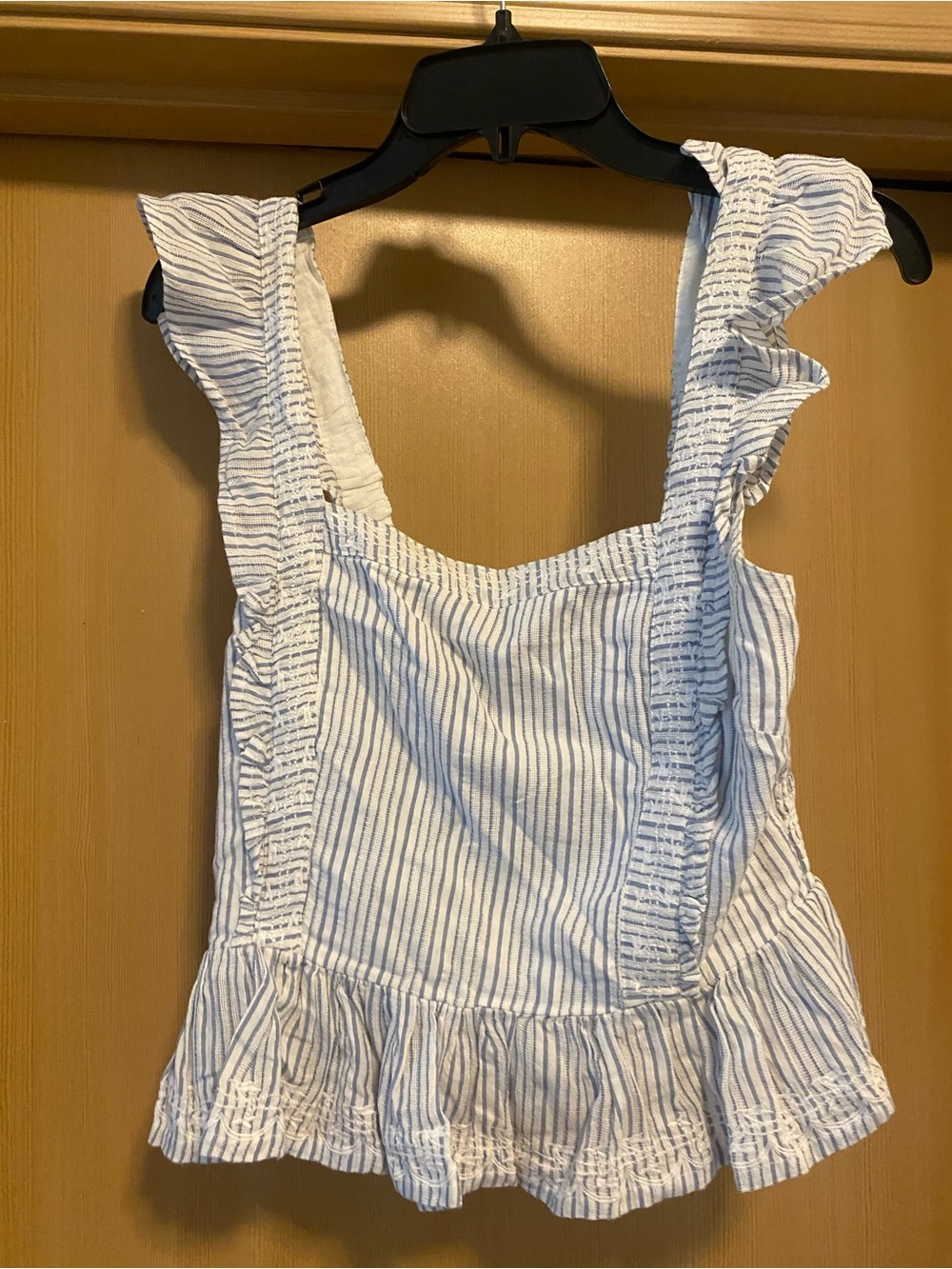Japna White and Blue Striped Ruffle Camisole